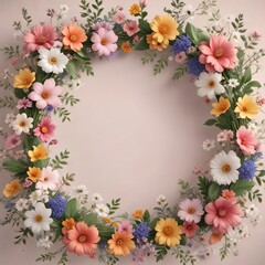 Whimsical floral pattern forming a spring frame, pattern, watercolor