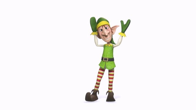 santa helper elf cartoon is doing a taunt move for whatever and chest pround