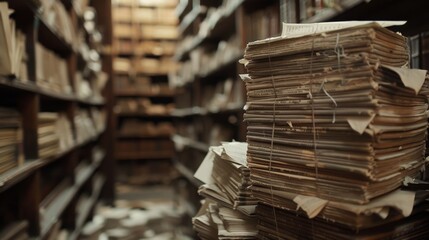 Obraz premium Stacks of documents on a cluttered desk symbolize overwhelming bookkeeping tasks.