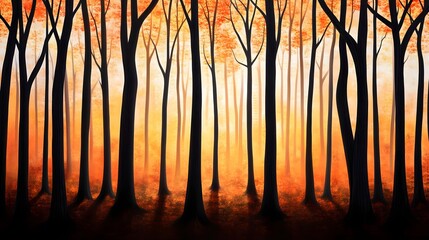 Obraz premium Autumn Forest Sunset Glow