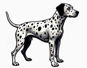 Fototapeta premium Dalmatian dog silhouette in profile view. Black and white spotted dog. Active and alert look. Standing in a confident stance. Suitable for pet lovers pet shop design.