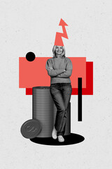 Composite trend artwork sketch image 3D photo collage of trader business aged lady stand half head...