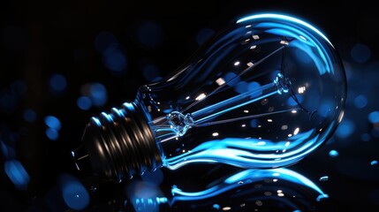 Glowing Blue Lightbulb On Dark Background