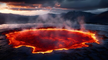 Lava Lake Volcanic Sunset Landscape