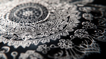 Obraz premium Intricate white mandala design on black background.