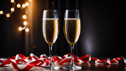 Happy New Year background , Burning sparkler with bokeh, light background , champagne, glasses