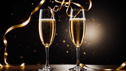Happy New Year background , Burning sparkler with bokeh, light background , champagne, glasses
