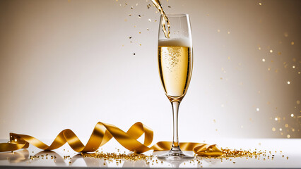 Happy New Year background , Burning sparkler with bokeh, light background , champagne, glasses