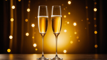 Happy New Year background , Burning sparkler with bokeh, light background , champagne, glasses