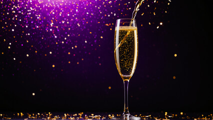 Happy New Year background , Burning sparkler with bokeh, light background , champagne, glasses