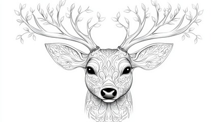 Obraz premium Stylized deer head sketch in a doodle aesthetic, intricate line patterns and shading, crafted as a vector for hunting and outdoor themes