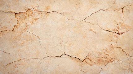 Obraz premium A close-up texture of cracked, dry plaster, showcasing natural earth tones and an aged appearance, ideal for backgrounds or design elements.