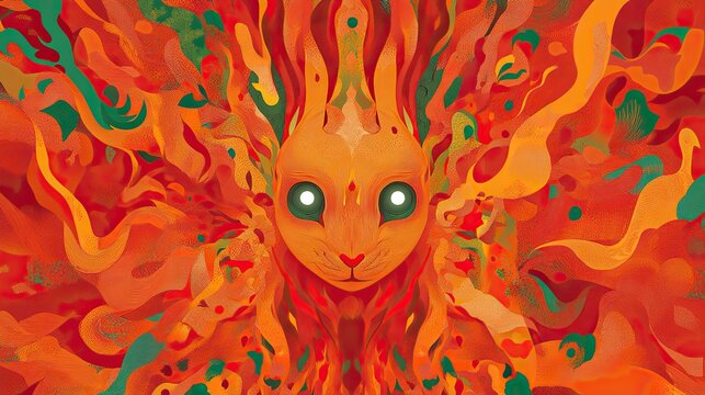 Epic Representation of a Rabbit God in Korean Mythology Within a Vibrant Oroboros Design