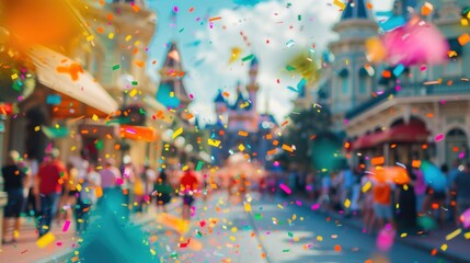 Festive confetti explosion with blurred parade background  AR 169  V 6