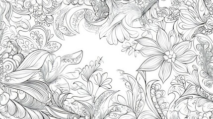 Obraz premium Black and white floral pattern, intricate design.