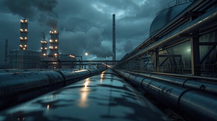 Industrial tanks and pipelines at sunset symbolize efficient fuel oil storage solutions.