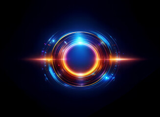 A vibrant, glowing circular energy field with concentric rings of blue, orange, and warm light pulses across a dark background.  The effect is futuristic and dynamic.