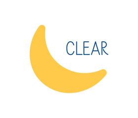 Clear yellow crescent moon with text during a nighttime sky in a minimalist design