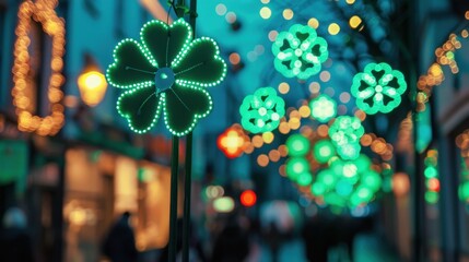 Festive Shamrock Lights in Focus on Street AR 169