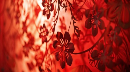 Red paper cuttings against blurred wall in 169 ratio