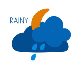 Weather forecast symbol illustrating rainy conditions with stylized clouds and raindrops