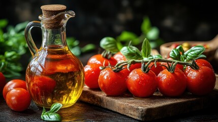 Fresh cherry tomatoes and olive oil.