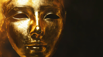 An iconic golden mask from ancient egypt, full of cultural richness and artistic mastery, evokes a sense of timeless mystery and historical prestige under gilded light. Gilded. Illustration