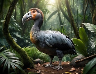 Obraz premium Dodo Bird Standing in Lush Tropical Jungle