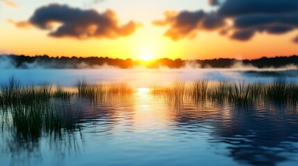 Fototapeta premium Sunrise Lake Mist Scenery