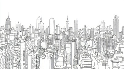 Sketch of a dense, modern city skyline.