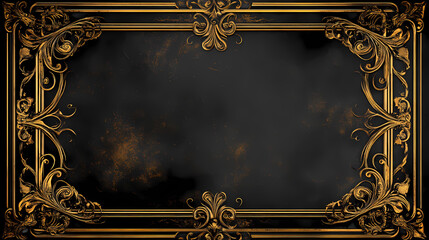 Antique picture frame with intricate detailing and gold trim, vintage, retro, aged, old-fashioned, classic. Gilded. Illustration