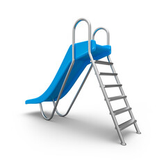 Blue Water Slide With Ladder In 3D Render with transparent background