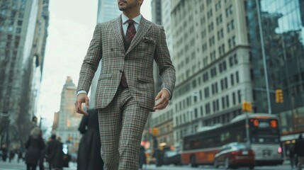 Man in Suit Walking Through City