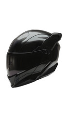 Naklejka premium A sleek black motorcycle helmet designed for safety and performance isolated on a white background, png transparent