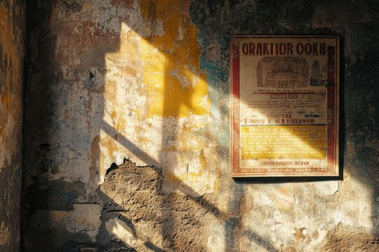 Vintage advertisements in ancient Roman forum, golden hour lighting, architectural detail, with copy space