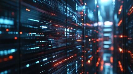 Fototapeta premium Server Room with Luminous Data