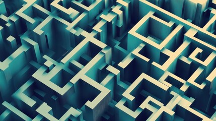 Abstract Teal Three Dimensional Maze Pattern Design