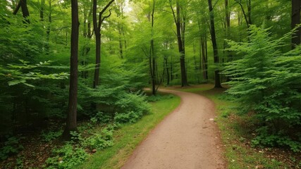 Obraz premium A scenic pathway winding through a lush forest, providing a direct shortcut from the starting point to the desired destination, travel