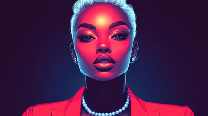 Stylish Woman in Red Jacket - Neon Portrait