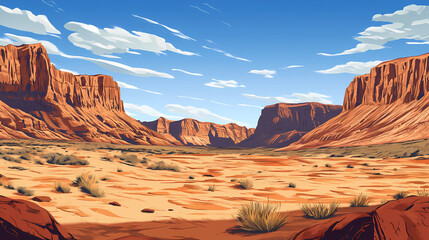 Naklejka premium Stunning rugged geological formations carved by erosion over eons in a remote desolate desert canyon landscape this epic dramatic. Eon. Illustration