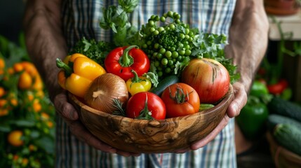 Fototapeta premium Healthcare professional holding a bowl of fresh vegetables, symbolizing healthy eating.