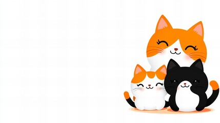 Obraz premium Three playful cats: a happy orange tabby, a cute white kitten, and a smiling black cat.