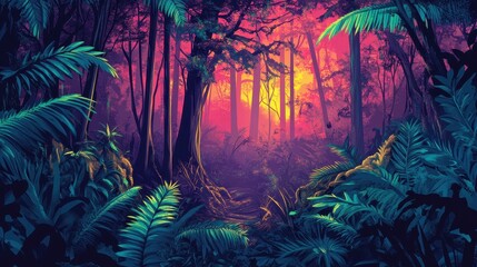 Vibrant Tropical Forest Sunset Path Scene