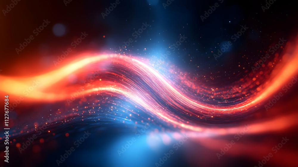 Poster abstract red and blue light waves flow dynamically