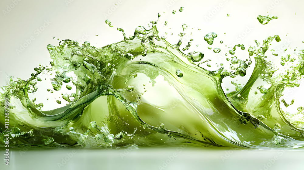 Poster liquid wave: green fluid splashes dynamically