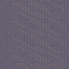 Seamless geometric linear pattern mesh in purple and yellow. Modern stylish vector texture for wallpaper, wrapping paper, home decor and fashion fabrics.