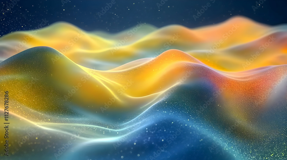 Poster abstract waves: vibrant hues flow dynamically across a digital landscape