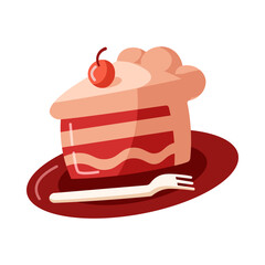Cake Slice with Cherry Dessert Illustration