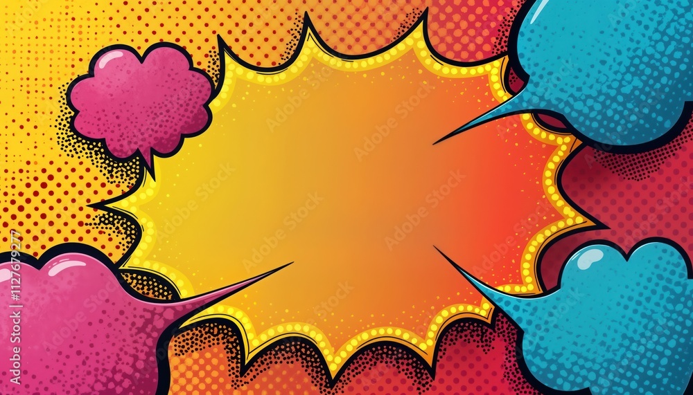 Poster colorful comic book abstract background design. vivid bright colors, comic book speech bubbles. blan