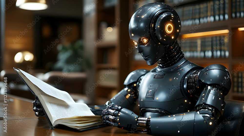 Aufkleber advanced robot reads book: exploring future of ai & knowledge acquisition